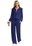 XIEERDUO Airport Outfit For Women Set 2 Piece Oversized Sweatsuit Tracksuit Set Navy Blue M