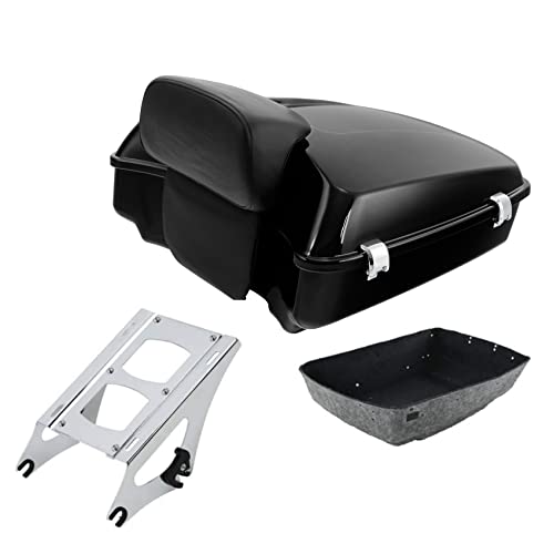 TCT-MOTORPARTS Gloss Black Chopped Tour Pack Pak Trunk w/Backrest & Mount Rack Fit for Harley Touring 2014-2023 Harley Touring CVO Road Glide Street Glide Special Road King Electra Glide