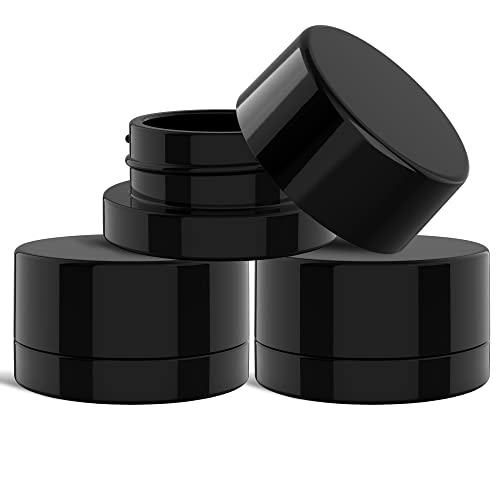 (200 Pack) 9ml Thick Black Glass Jars with Black Child Resistant Lids - UV Resistant - Storage for Oil, Wax, Lip Balm, Cosmetics - Child Proof Container