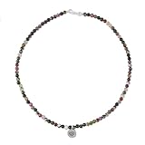 NOVICA Artisan Handmade Tourmaline Beaded Pendant Necklace Om from Thailand Fine Silver Buddhism Hinduism Birthstone Thought Meditation Spiritual [17 in L 4 mm W Pendant(s) 0.4 in Diam.] ' Beautiful