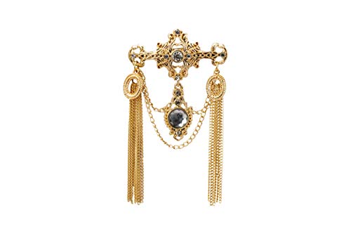 Knighthood Brooch Pin Royal Gold Engraved Shimmery Stone And Chain Brooch Suit Stud Lapel Pin Accessories for Men Women