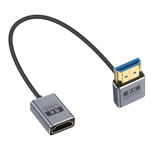Duttek 8K 90 Degree HDMI Extension Cable 1FT, Down Angle HDMI Male to Female Cable (48Gbps Bandwidths, 8K@60Hz, 4K@240Hz) for GH5S, PS5, Xbox One Monitor,PC