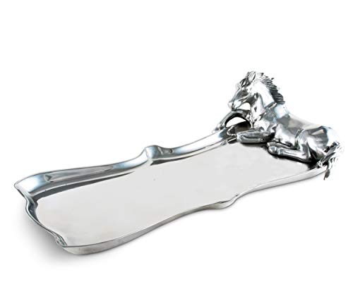 Arthur Court Designs Aluminum Horse Figural Platter Food Serving Tray Equestrian Polo Theme Metal Artisan Quality Hand Polished Tarnish-Free 18.5 inch x 14 inch Tall