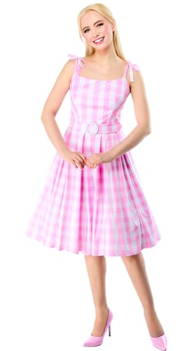 Rubies Barbie Perfect Day Costume Dress in Pink from the Barbie Movie, with Belt and Hair Bow for Adult Women, X-Small for Themed Parties and Halloween
