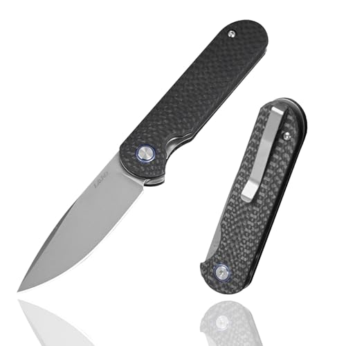 LAND 830 Front Flipper Gentleman series Pocket Folding Knife 2.95”S35VN Blade，Carbon fiber handle，Utility Knife with Deep Carry Pocket Clip for EDC