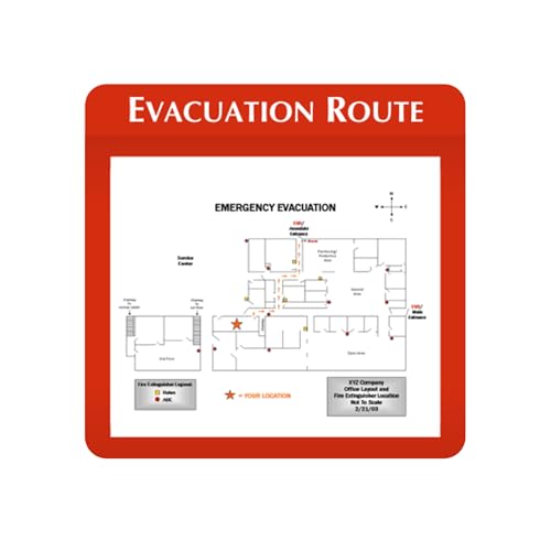 SmartSign Evacuation Route Map Holder, 11.25" x 11", Glow-in-the-dark Frame Adhesive Strips included for easy installation to any door or wall, Clear Plastic Display, Red and White, Made in USA