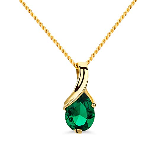 Orovi 14K Gold Necklace for Women - Stunning Womens Necklace with Pear Shaped Emerald Pendant, Elegant Jewelry for Women - Birthstone Jewelry Pendant Necklace with 17.7" Braided Chain