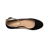 DREAM PAIRS Women's Dress Flats Ballet Low Wedge Round Toe Ankle Strap Comfortable Casual Flats Shoes,Size 9,Black/Suede,REVONA