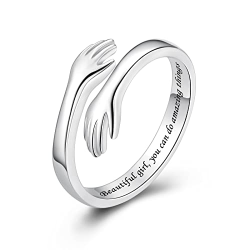ACJFA Hug Rings for Women Sterling Silver Adjustable Ring for Women Daughter Hand Ring Jewelry for Birthday Gifts Holiday Gift for Teens(Beautiful ..., you can do amazing things)