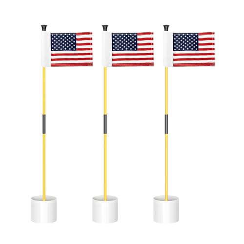 KINGTOP Miniature Golf Flagsticks, Practice Putting Green Flags for Yard, Golf Pin Flag Hole Cup Set, Portable 2-Section Design with US Flags, 3ft Pole, 3-Pack
