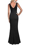 WOOSEA Women Sleeveless V Neck Split Evening Cocktail Long Dress Black