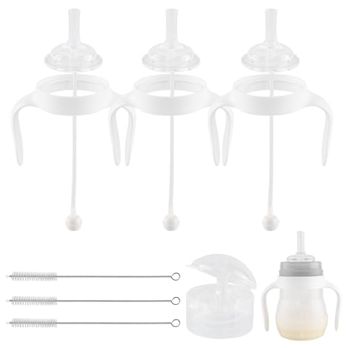 Straw Cup Conversion Kit for Mam Bottles, Spill-Proof Transition Kit with Silicone Straw Nipple, Weighted Straw, Handle, 3 Pack, 6m+