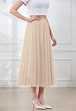 Tulle Skirts for Women, Elastic High Waist A Line Basic Long Tutu Layered Mesh Maxi Swing Skirt, Apricot, Medium