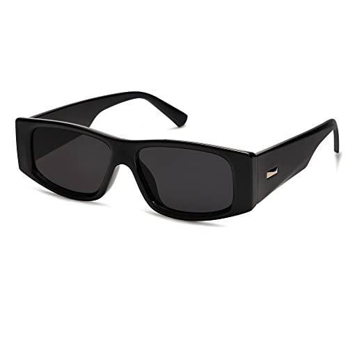 SOJOS Trendy Y2K Rectangle Polarized Sunglasses for Women Men Fashion Designer Rave Sunglasses SJ2228, Black/Grey