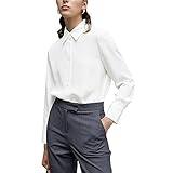 YAMANMAN Women's Button Down Shirt Classic Long Sleeve Collared Tops Work Office Chiffon Blouse White