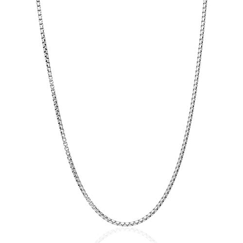 Next Level Jewelry Solid Sterling Silver Round Box Link .925 Rhodium Heavy-Duty Necklace Chains 1MM-5MM, Sterling Silver Chain Men Women, Mens Silver Chain, Mens Chain Necklace, 1.5mm,24