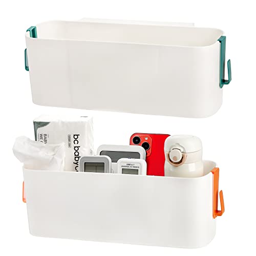 Yopay 2 Pack Bedside Caddy Organizer, Plastic Bunk Bed Shelf, Dorm Bedside Holder, Multi Storage Pocket Holder for Kids Loft Bed Rail Rv Bathroom College with Hook