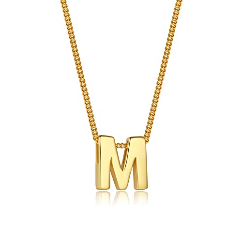 CANDYFANCY M Gold Initial Necklace 925 Sterling Silver 18K Gold Plated Letter Pendant Personalized 26 Alphabet Necklace for Women Men Gift with 18" Chain