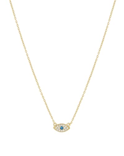 gorjana - Evil Eye Pendant Necklace - 18K Gold Plated - Adjustable Link Chain wITH White CZ and London Blue Nanogem Talisman - Perfect for Layering - Long-Lasting