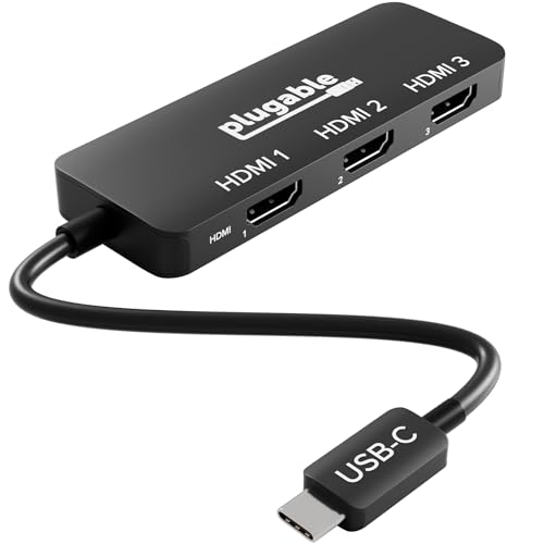 Plugable USB C to HDMI Multi Monitor Adapter | Triple 4K60 Displays | Driverless MST Hub for Windows, Chrome OS, USB-C, Thunderbolt, USB4 Laptops | Multi HDMI Ports, HDR & HDCP Compliant (USBC-MSTH3)