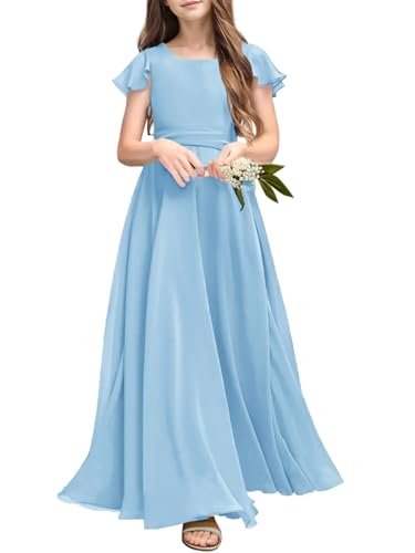 Galawaqe Fancy Girl Junior Bridesmaid Dresses Kids Sleeveless Cute Maxi Dress Teen Long Wedding Party Prom Gowns Blue