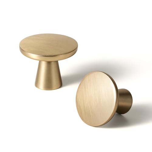 Yanxia Set of 6 Champagne Bronze Cabinet Knobs - Modern Round Design with Tapered Base, Stylish Drawer Pull for Kitchen and Furniture