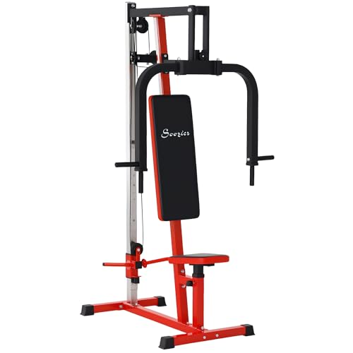 Soozier Chest Fly Machine and Chest Press Station, Delt Machine Home Gym Equipment for Chest, Back, Pectoral, Rear Deltoid and Shoulder Training, Red