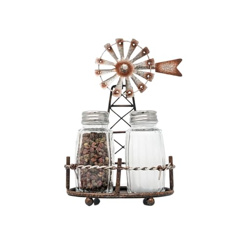 Rustic Farmhouse Salt and Pepper Shakers Set – Refillable Table Shakers for Kitchen or Dining – Decorative Glass Shakers for Western or Country Style Decor – Housewarming or Holiday Gift Idea