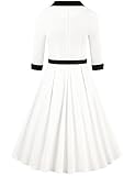 MUXXN Women's 50s Retro Casual Swing Midi Dress 3/4 Sleeve Square A Line Neck Vintage Cocktail Wedding Guest Bodycon Prom Off White XXL