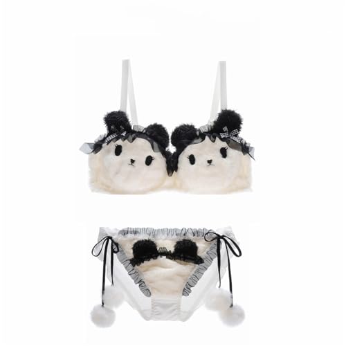 Generic Lolita Autumn And Winter Plush Underwear Bear Maid Pure Desire Japanese Non-Steel Ring Bra Set Kawaii Sexy Lingerie(White1,Medium)