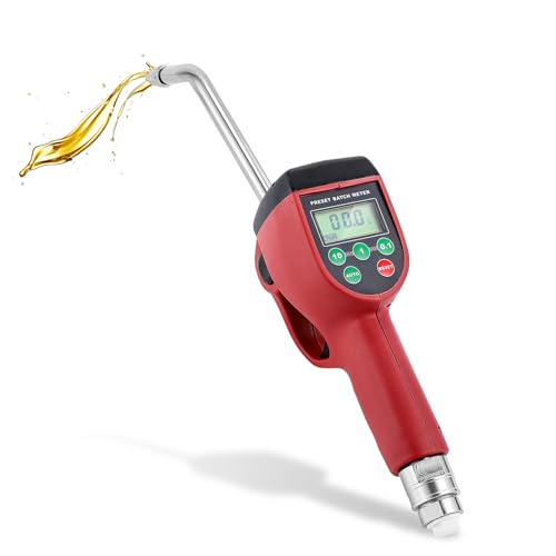 Poafamx Preset Digital Oil Control Valve Meter Nozzle, 10GPM/35LPM Heavy Duty Pneumatic Oil Gun, 7-725 Psi 0.5-50bar High Precision Oil Lubricant Nozzle 1/2" inch NPT Inlet with Flow Meter