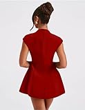 YMDUCH Women's Sexy Deep V Neck Cap Sleeve A-line Mini Club Party Dress Red