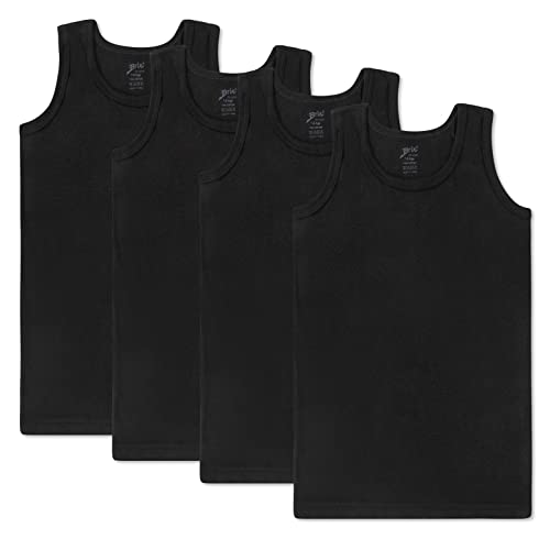 Brix Boys Undershirt Tank Top - Tagless 100% Cotton Super Soft 4 Pack Novelty. (Black 4 Pack, 11-13 Years)