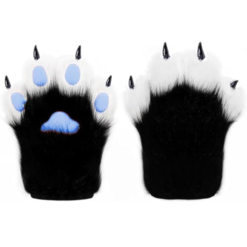 Maricrosea Women Faux Fur Cat Paw Gloves Plush Furry Cat Claw Gloves for Halloween Cosplay Costume Party Adult