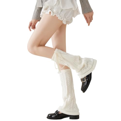 YELAIVP Kawaii Knit Lace up Leg Warmers - Cute Japanese Harajuku Lolita Style for Women & Girls