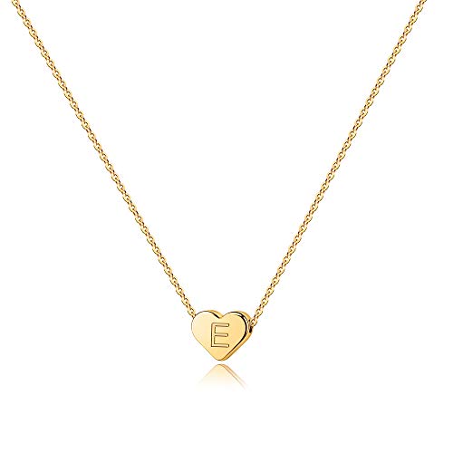 Turandoss Small Initial E Necklace for Girls - Dainty 14K Gold Filled Heart Initial Necklaces for Women, Tiny Letter Necklace for Teen Girl Little Girls