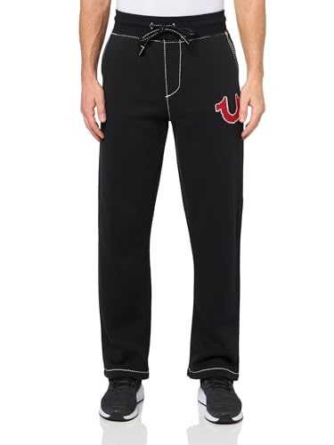 True Religion Men's Big T Cross Stitch Straight Sweatpant, Jet Black