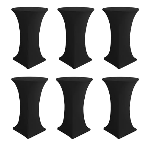 Enjoyidea Cocktail Table Covers-Spandex Round High Top Table Cloths 6 Pack 32x43 Inch-Black Stretch Fitted Bar Tall Tablecloth for Pub Bistro Highboy Party Event Banquet Height Folding Satnding Tables
