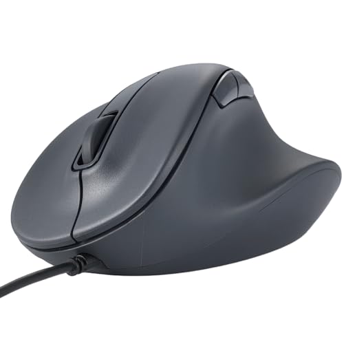 ELECOM Wired USB Ergonomic Shape Mouse, Silent Click, Right Hand, 2000DPI, 5 Buttons, Optocal Sensor, Compatible with PC, Mac, Laptop, EX-G, Lsize Black (M-XGM30UBSKBK)