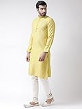 KISAH Men Light Yellow Embroidered Straight Kurta Full Sleaves, Knee Length, Straight, Regular Fit, Mandarin Collar Ethnic Casual wear