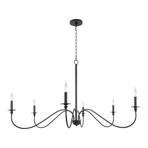 Kira Home Archer 47" 6-Light Large Modern Chandelier + Curved Arms, Adjustable Hanging Height, Black Finish