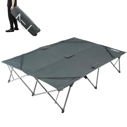 KingCamp 2 Person Queen Size Camping Cot, Folding Portable Double 550lbs Heavy Duty Oversized Large XXL Wide Foldable Sleeping Bed with Carry Bag for Two Adult Outdoor Travel Tent, Grey