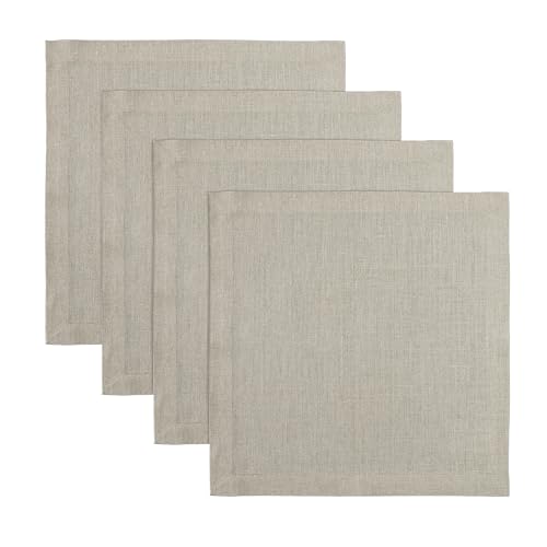 Solino Home Linen Square Placemats 14 x 14 Inch - 100% Pure Linen Natural Cloth Placemats Set of 4 - Fete, Washable Fabric Place Mats