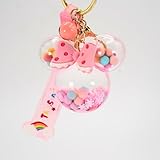 SPEEDYUNI Cute Mouse Keychain | Aesthetic Liquid Floating Snowflakes Lanyard Key Ring Holder for Bag Charms & Car Keys (Pink)