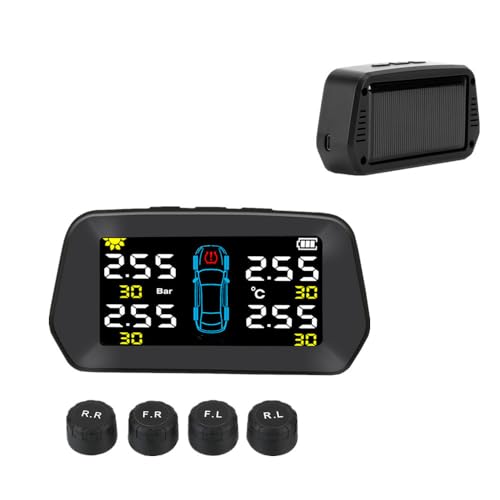 RGTTOTG Smart TPMS 0.01Bar Accuracy Tyre Pressure Monitoring System USB/Solar Charging 6 Alarm Modes Auto Sleep/Work Tire Position Exchange 4-External Sensors (0-116PSI) for Car RV SUV