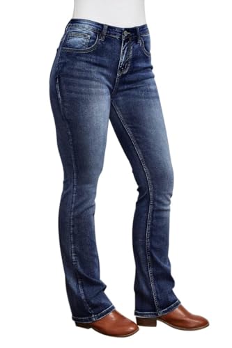 PEIHOT Cowgirl Womens Jeans 90s Mid Waist Bootcut Jeans Elastic Straight Leg Dark Blue Jeans Pantalones De Mujer Boot Cut Denim Pants