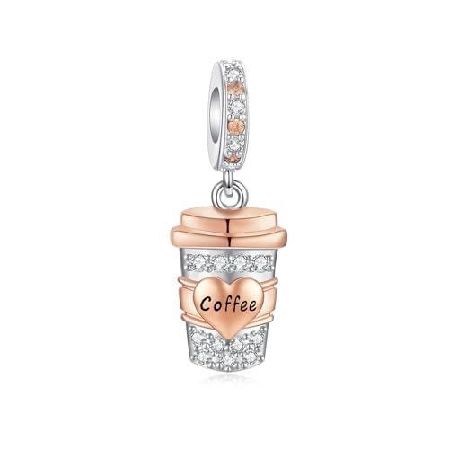 Alstade Coffee Cup Dangle Charm 925 Sterling Silver Charms fits Bracelets and Necklace Pendant Bead Charms Jewelry Present for Women Family Friends