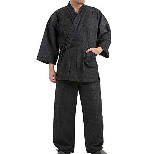 Edoten Men's Japan Kimono Denim Samue BK L