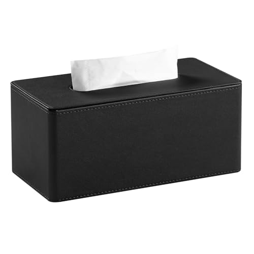 MEIBOOCH Tissue Box Cover Stylish PU Leather Rectangular Tissue Box Holder with Magnetic Bottom Tissue Cover for 120 Count (3-Ply) / 160 Count (2-Ply) Tissues (Black)