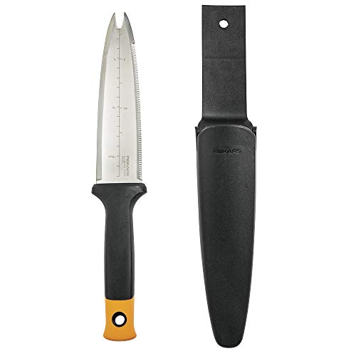 Fiskars Hori Hori Garden Knife with Sheath, Multi-Purpose Heavy Duty Gardening Hand Tool for Weeding, Planting, Digging with Hanging Hole